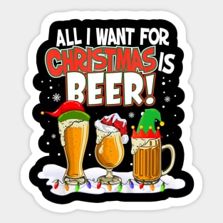 I Want For Christmas Is Beer Elf Santa Hat Pajama Xmas Sticker